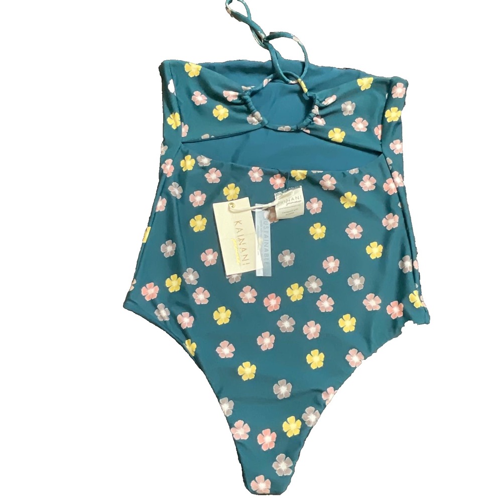 Kainani floral onepiece cut-out design adjustable straps green women swimsuit‎ M